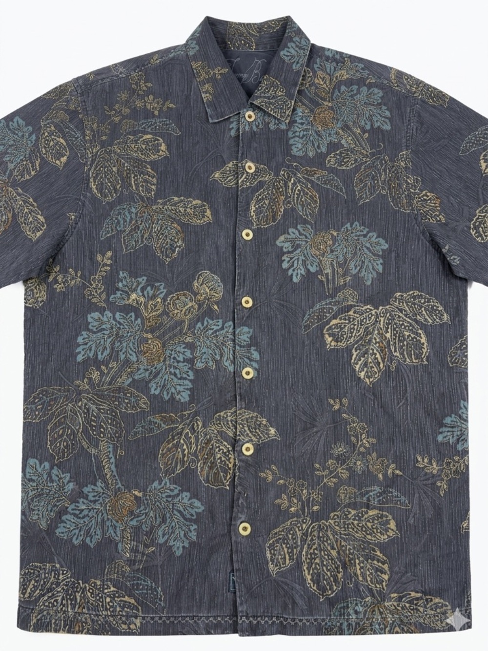 Men's silk Dark Gray Floral Short-Sleeve Button-Up Shirt